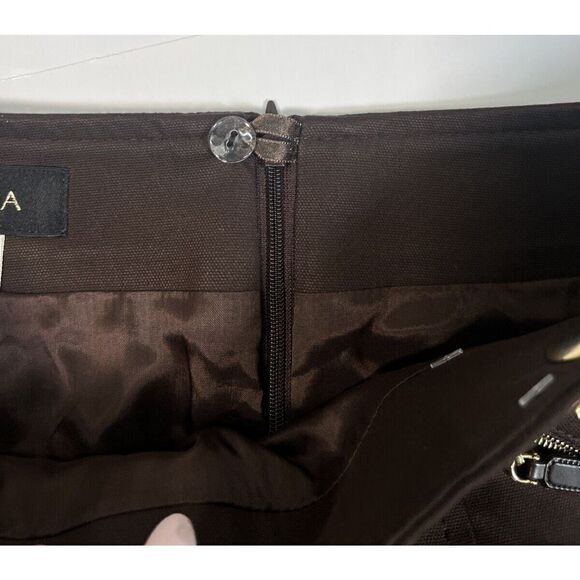 Escada Skirt Brown Pencil Zipper Pockets Pleat Lined Size 4 US 34 German - Picture 9 of 16